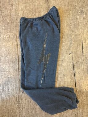 Aviator Nation Charcoal Gray Track Joggers with Metallic Lightning Bolt